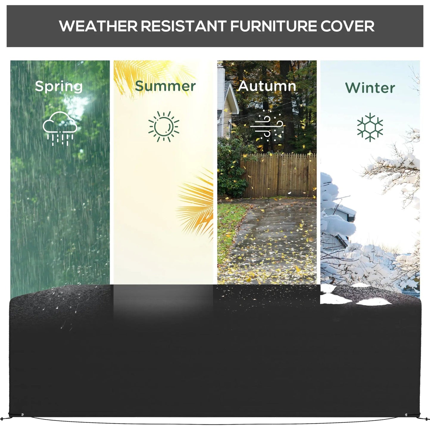 Outsunny 600D Oxford Table Set Cover Outdoor Garden Rattan Furniture Protection Cover Protector Waterproof Anti-UV, Black, 245 x 165 x 66 cm