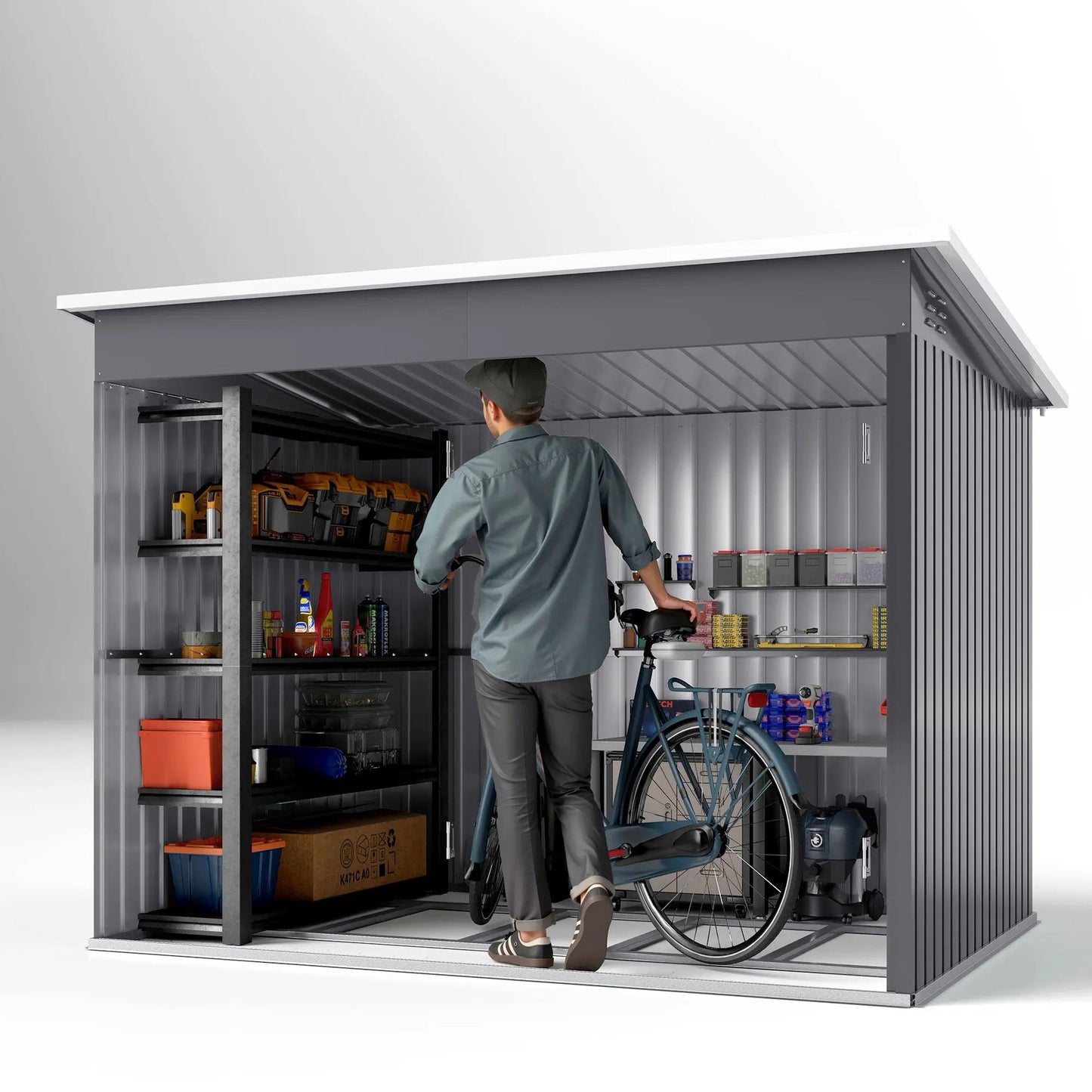Outsunny 8.5 x 6ft Storage Shed Galvanised Steel Garden Shed, Metal Shed with Foundation Kit, Window, Lockable Wide Doors and Air Vents for Outdoor Patio, Dark Grey