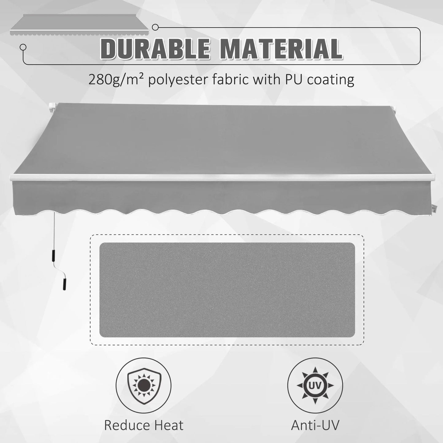 Outsunny Awning Canopy Manual Retractable Porch Sun Shade Shelter 3 x 2m Light Grey