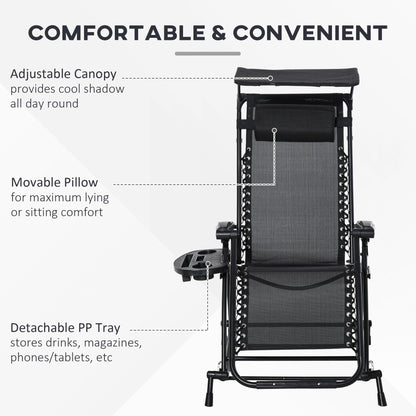 Outsunny Garden Rocking Chair Folding Recliner Outdoor Adjustable Sun Lounger Rocker Zero-Gravity Seat with Headrest Side Holder Patio Deck - Black