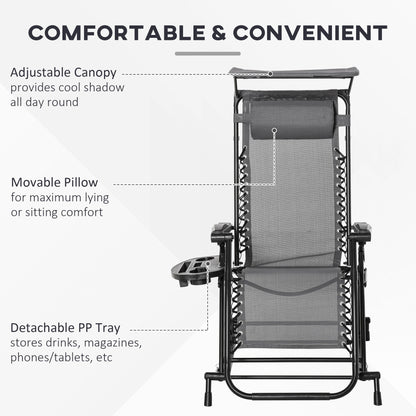 Outsunny Garden Rocking Chair Folding Recliner Outdoor Adjustable Sun Lounger Rocker Zero-Gravity Seat with Headrest Side Holder Patio Deck - Grey