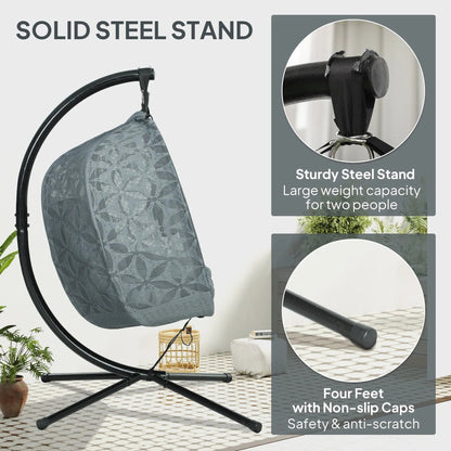 Outsunny Outdoor Double Hanging Chair with Cushion and Cup Holders, Charcoal Grey