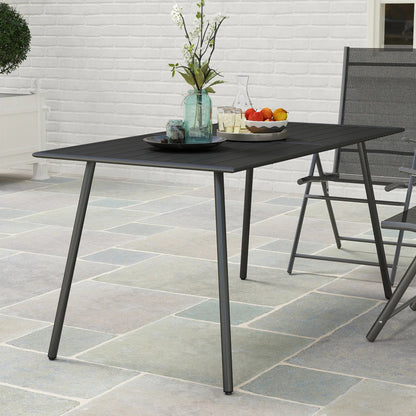 Outsunny Rectangle Garden Table with Slat Top, Steel Frame, Outdoor Table for 6 Person, 150 x 80 x 74 cm, Black