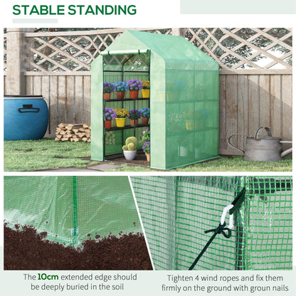 Outsunny Walk in Greenhouse with Shelves Steeple Green House for Garden Grow House Removable Cover 143x138x190cm, Green