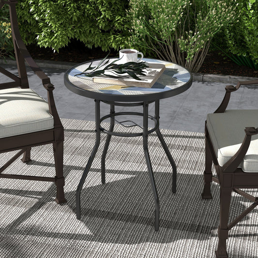 Outsunny \'ce\'a660 Garden Table, with Glass Printed Tabletop - Multicolour