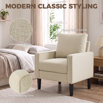 HOMCOM Accent Chair, Removable Pillow Linen Armchair with Comfy Spring Cushion for Living Room, Bedroom, Study, Cream