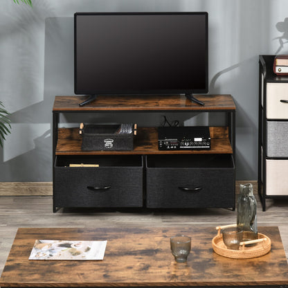 HOMCOM TV Stand Cabinet up to 47-inch, TV Unit with 2 Foldable Linen Drawers, Open Shelf for Living Room, Bedroom, Entertainment Room, Rustic Brown