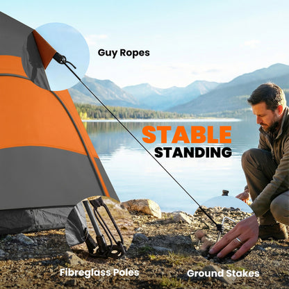 Outsunny Double Layer Instant Pop Up Tent with Rainfly, Portable Camping Shelter with Sewn-in Groundsheet and Carry Bag, Orange
