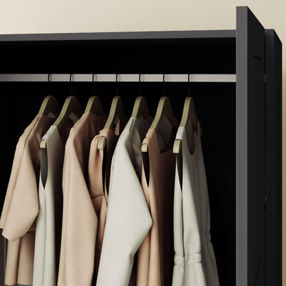 HOMCOM Double Paneled Door Wardrobe, with Shelves - Black