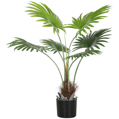 HOMCOM 94cm Artificial Palm Tree, Decorative Artificial Plant with Lifelike PEVA Leaves and Coconut Coir, Fake Tree with Plastic Pot and Flocking for Home Office Decor, Green
