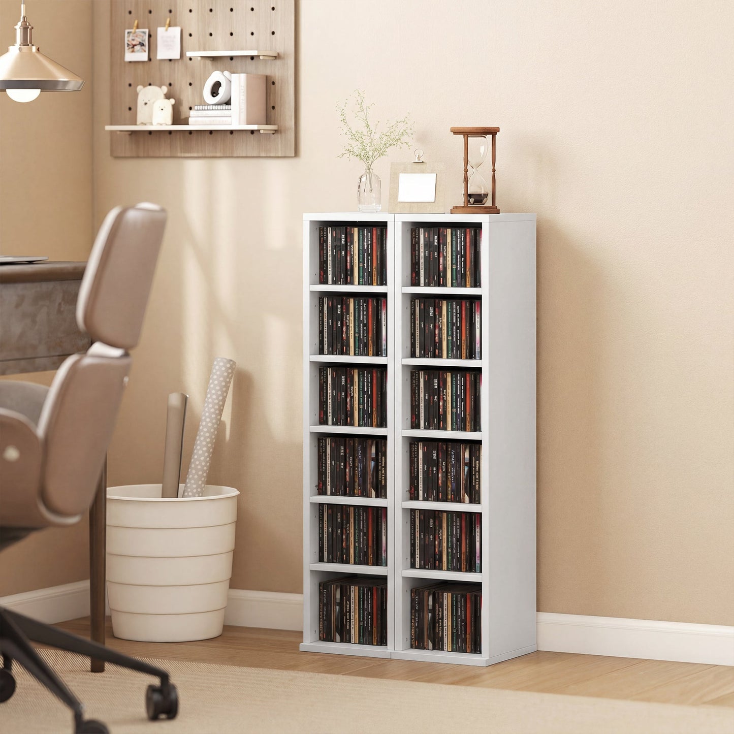 HOMCOM Set of 2 CD Media Display Shelf Unit Tower Rack with Adjustable Shelves, White