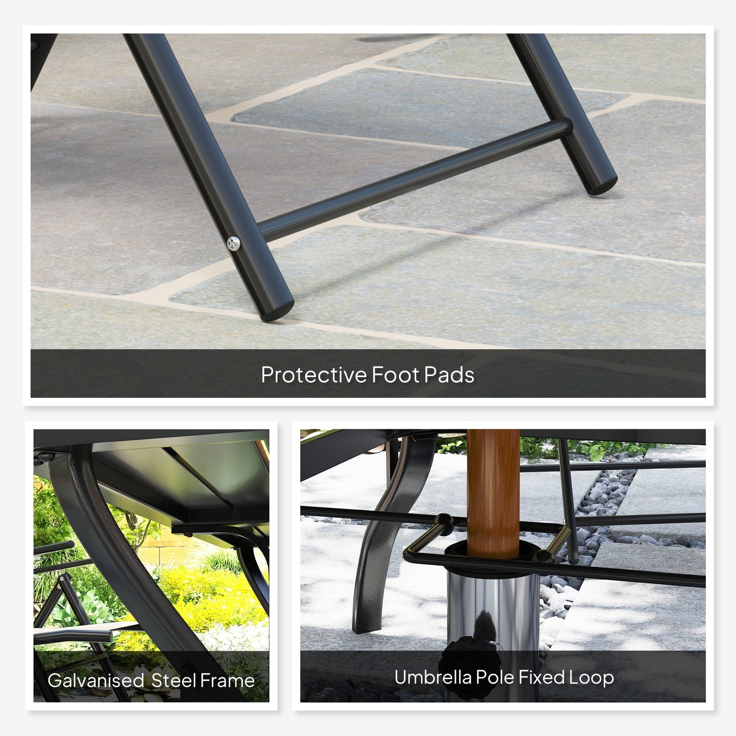 Outsunny Seven-Piece Steel Outdoor Dining Set, with Parasol Hole - Grey