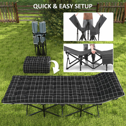 Outsunny 67cm Wide Folding Bed, Camping Cot for Adults with Mattress, Storage Pocket, Carry Bag, Max Load 150kg, Black