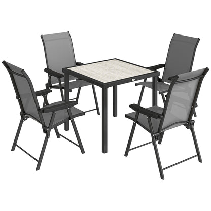 Outsunny 5 Pieces Outdoor Dining Set, Garden Dining Set for 4 with Square Table and Folding Chairs, Grey