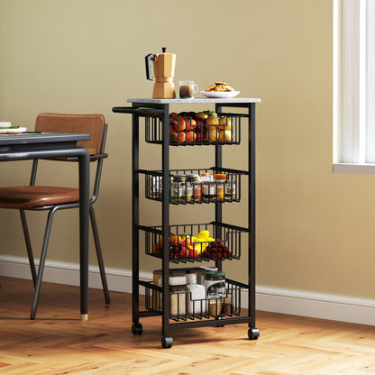 HOMCOM Four Basket Mobile Kitchen Island, with Brakes - Grey/Black