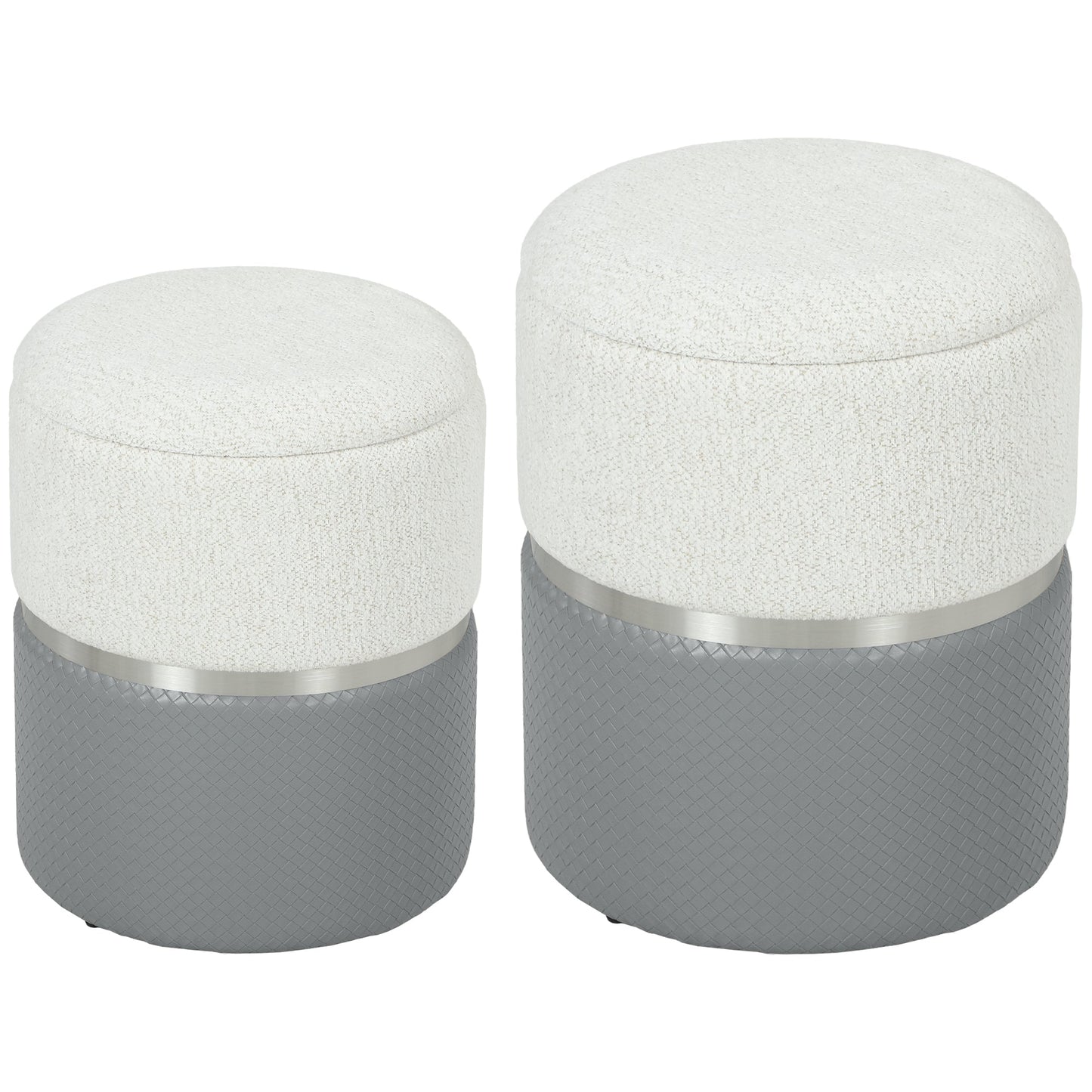 HOMCOM Nesting Round Ottoman with Storage Set of 2 - Cream/Grey