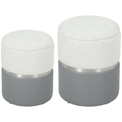 HOMCOM Nesting Round Ottoman with Storage Set of 2 - Cream/Grey