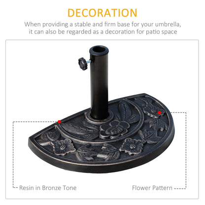 Outsunny 9kg Resin Parasol Base, Half Round Umbrella Stand with Floral Design for Garden, Outdoor, Suitable Umbrella Rod: Φ3.8cm, Φ4.8cm, Bronze Tone