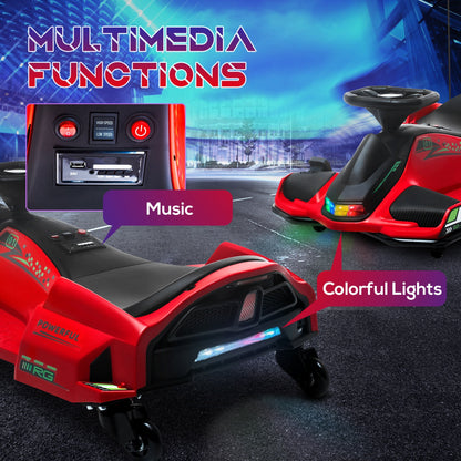 HOMCOM 12V Kids Electric Go Kart with Music, LED Lights, Slow Start, Red