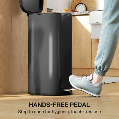 HOMCOM 30L Kitchen Bin, Compact Pedal Bin with Soft-Close and Stay-Open Lid, Removable Bucket for Kitchen, Home, Office, Black