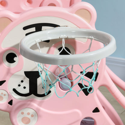 AIYAPLAY 3 in 1 Baby Slide for Indoor Use with Climber, Basketball Hoop, Basketball, for Ages 18-36 Months - Pink