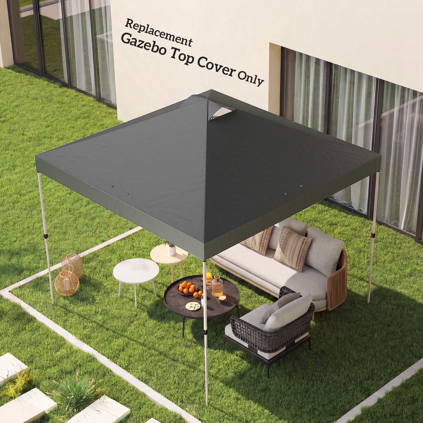 Outsunny Gazebo Roof Replacement UV50+ Waterproof Pop Up Canopy Cover with 8 Drainage Holes 3 x 3 m Dark Grey