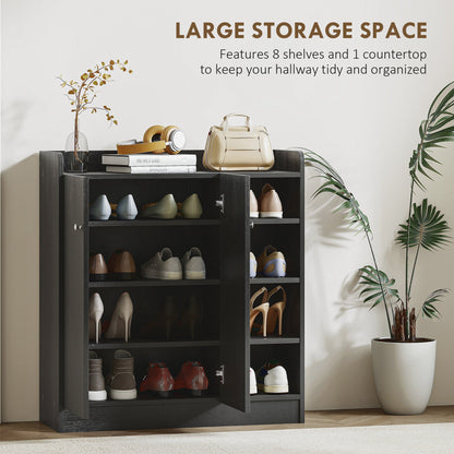 HOMCOM Shoe Storage Cabinet with Adjustable Shelves - Black
