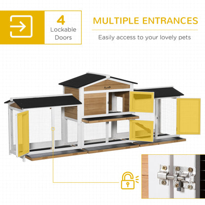 PawHut 2-Tier Large Rabbit Hutch Outdoor with Double Side Run Boxes, No-leak Plastic Tray, Ramp, 230 x 53 x 93.5cm, White