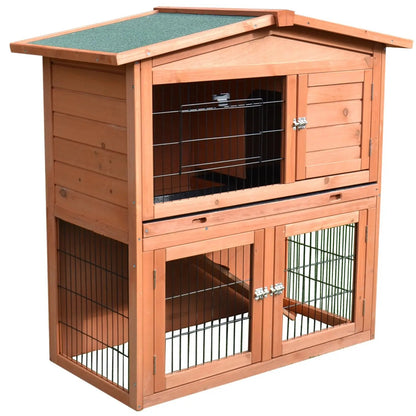 PawHut 2 Tier Rabbit Hutch Guinea Pig Hutch Ferret Cage with Ramp Slide Out Tray for Indoor Outdoor 100.5 x 55 x 101 cm