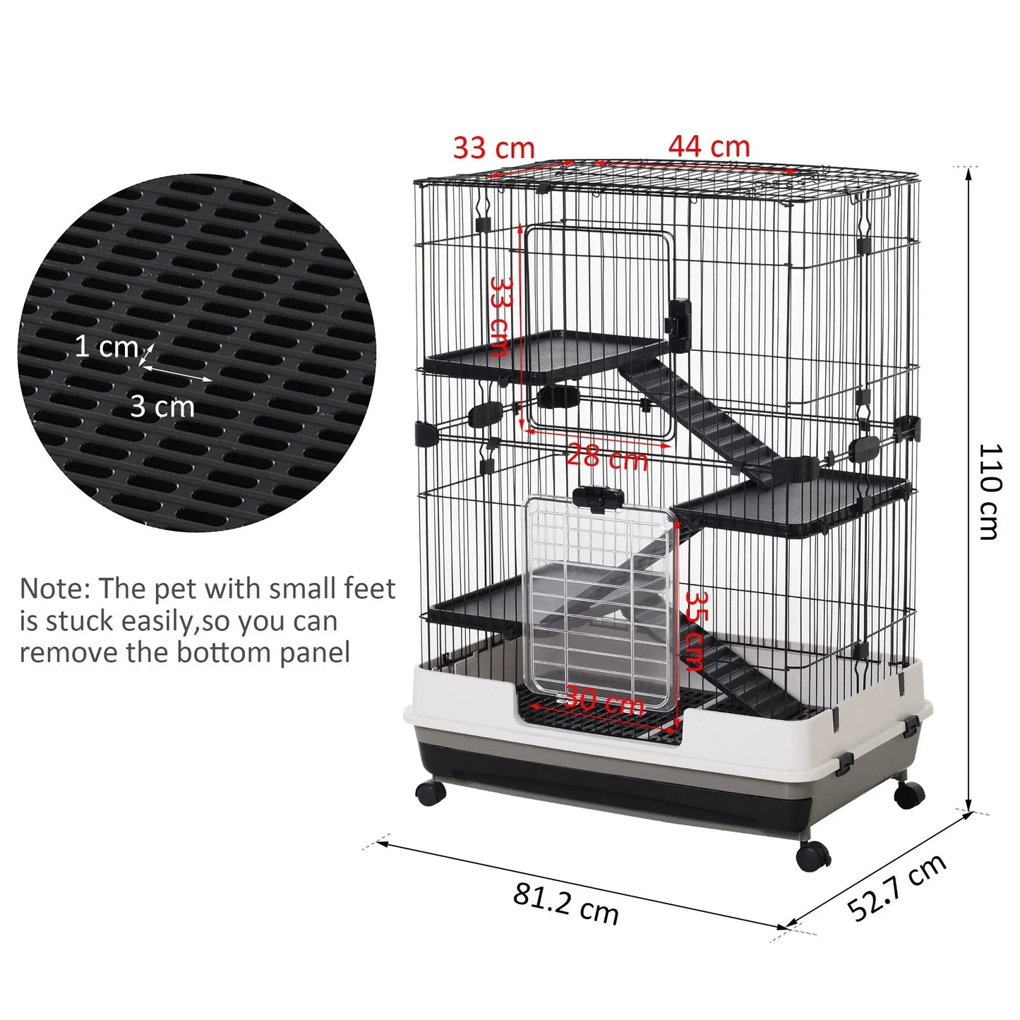 PawHut Metal Wire 3-Tier Small Guinea Pigs Hutches Rabbits Hutches Black/White