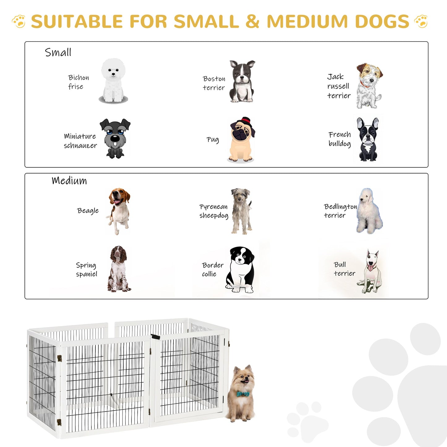 PawHut Wooden Pet Gate, Freestanding Dog Safety Barrier, w/ 2 Support Feet, White