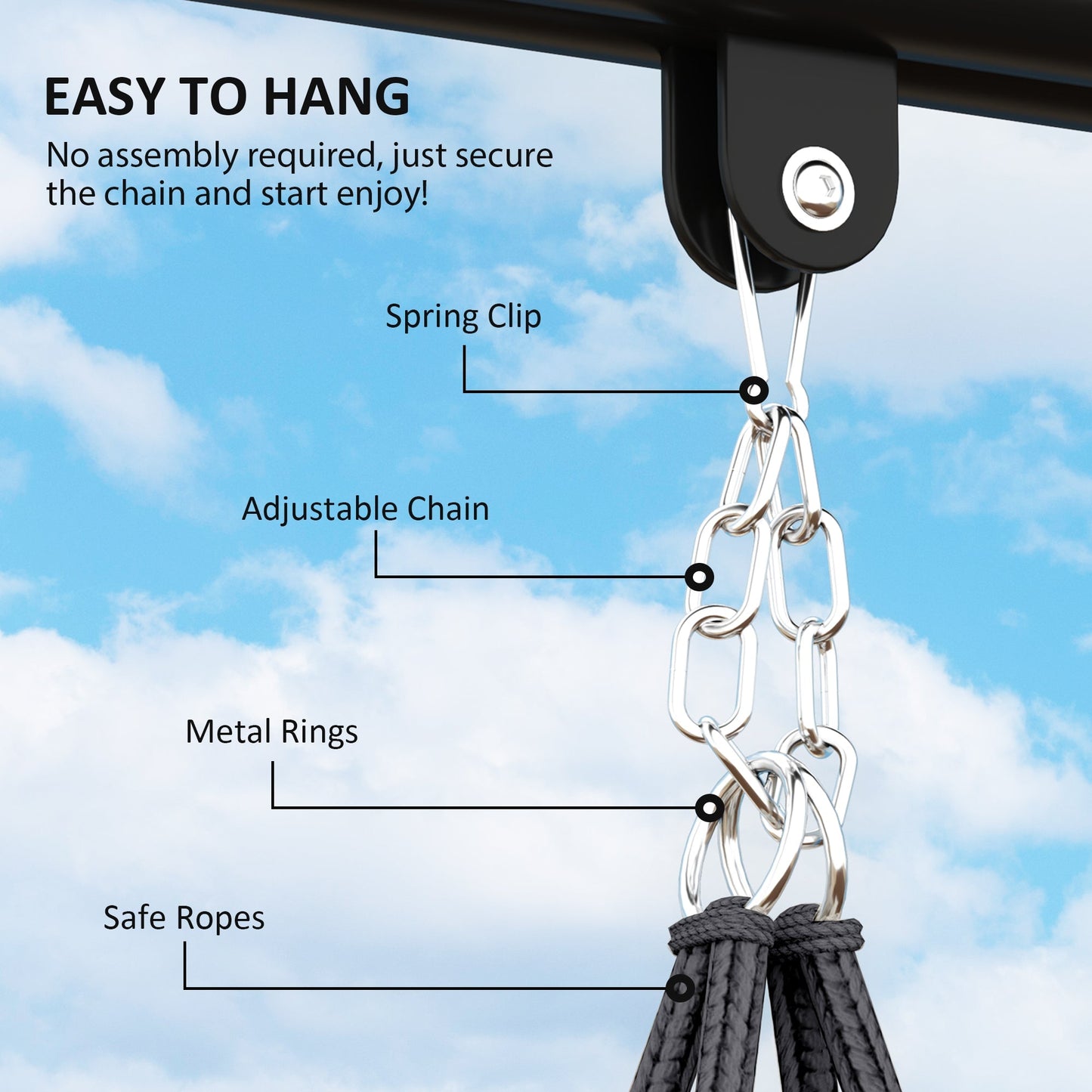 Outsunny Hanging Chair Outdoor Hammock Chair with Soft Cushion, Cotton Rope Boho Style Swing Chair, Hanging Garden Swing Seat for Indoor Outdoor, Dark Grey