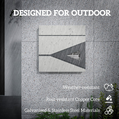 HOMCOM Wall Mounted Post Box with Viewing Window, 2 Lock, Modern Galvanised Steel Mailbox with Copper Core, Weatherproof Letterbox for Outdoor Use, Easy to Install, Silver