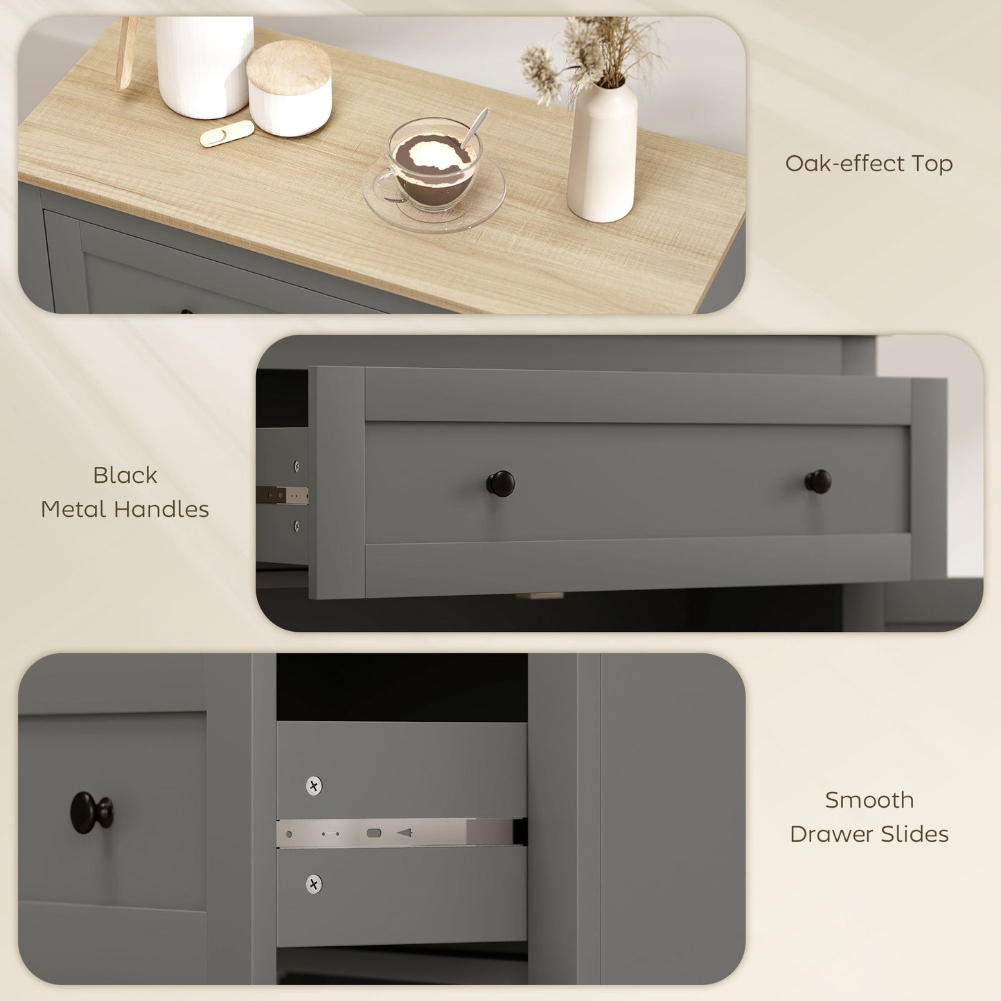 HOMCOM Sideboard Storage Cabinet, Morden Kitchen Cupboard with Adjustable Shelf, Drawer and Double Doors, Sideboard for Living Room, Dining Room, Hallway, Grey