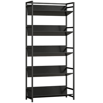 HOMCOM Bookshelf 5-Tier Metal Frame Bookcase Storage Shelves for Living Room Black