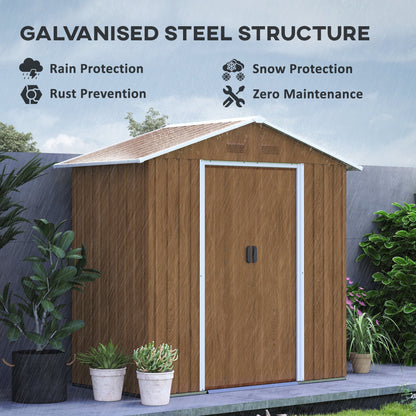 Outsunny 6.5 x 3.5ft Metal Garden Storage Shed - Brown Wood Effect