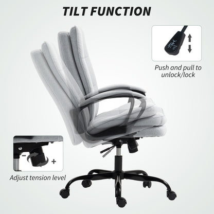HOMCOM Double Padded Linen-Look Office Chair - Light Grey