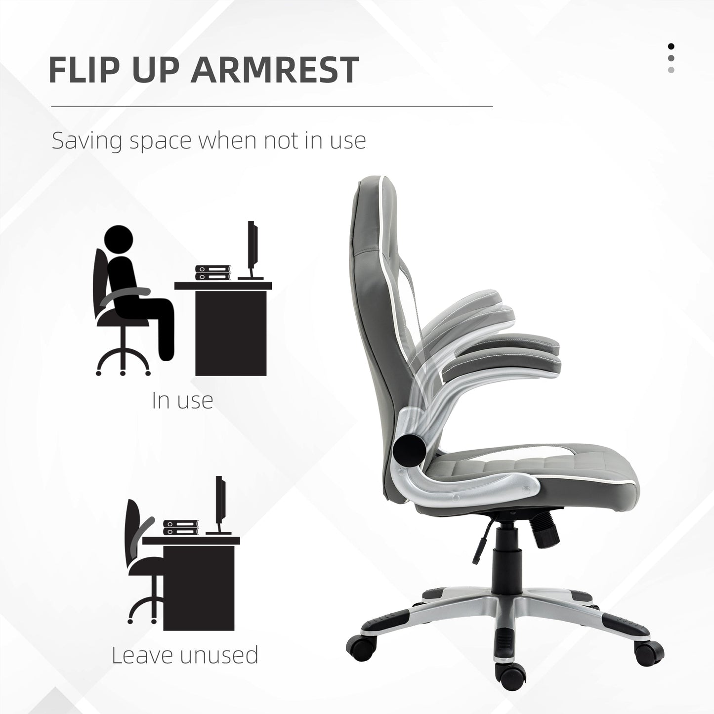 Vinsetto Computer Gaming Chair, Office Desk Swivel Chair, PU Leather Racing Chair with 90\'c2\'b0 Flip-up Armrest, Adjustable Height and Rolling Wheels, Grey