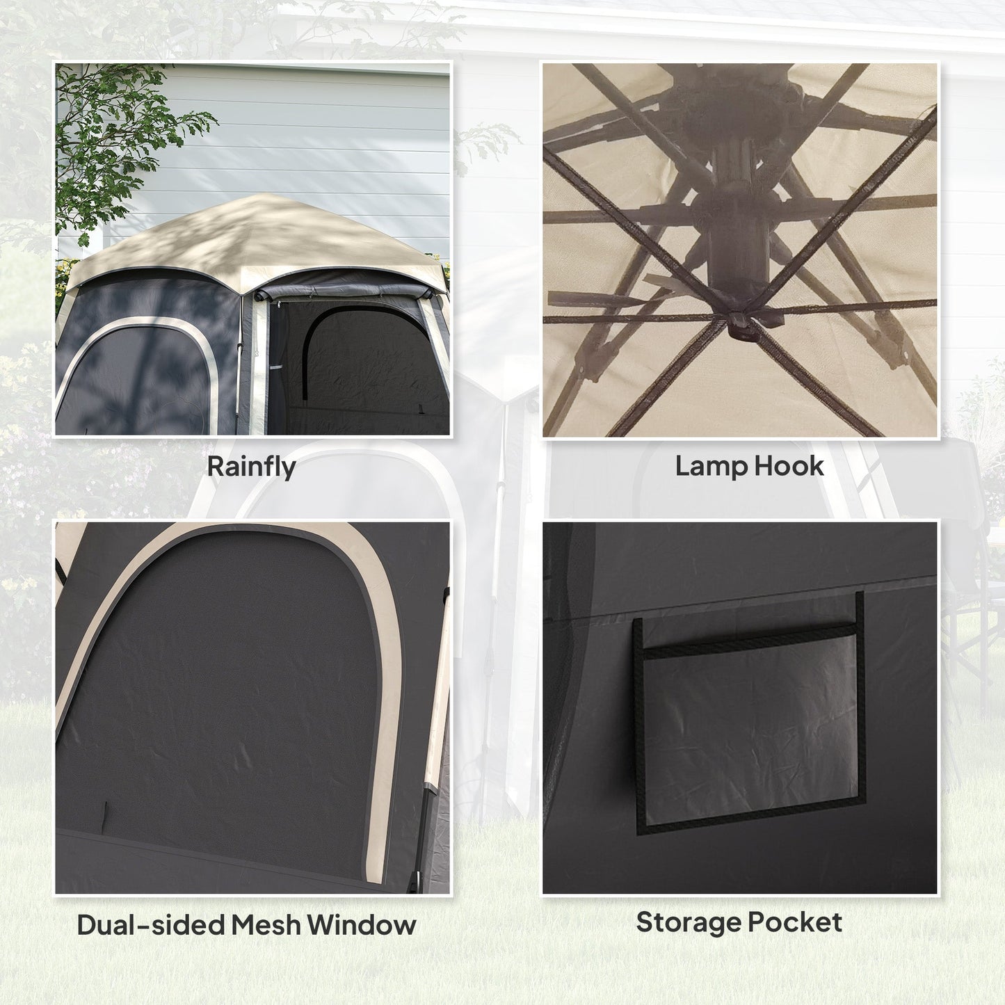 Outsunny Instant Camping Tent, 2/3/4 Person Easy Setup Family Tent with Vestibule, Rainfly, 4 Mesh Windows & 2 Doors, Hexagonal Design, Waterproof UV Protected Dome Tent, Dark Grey