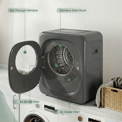 HOMCOM 4kg Vented Tumble Dryer with 5 Drying Mode, 800W Compact Freestanding Front Tumble Dryer Grey