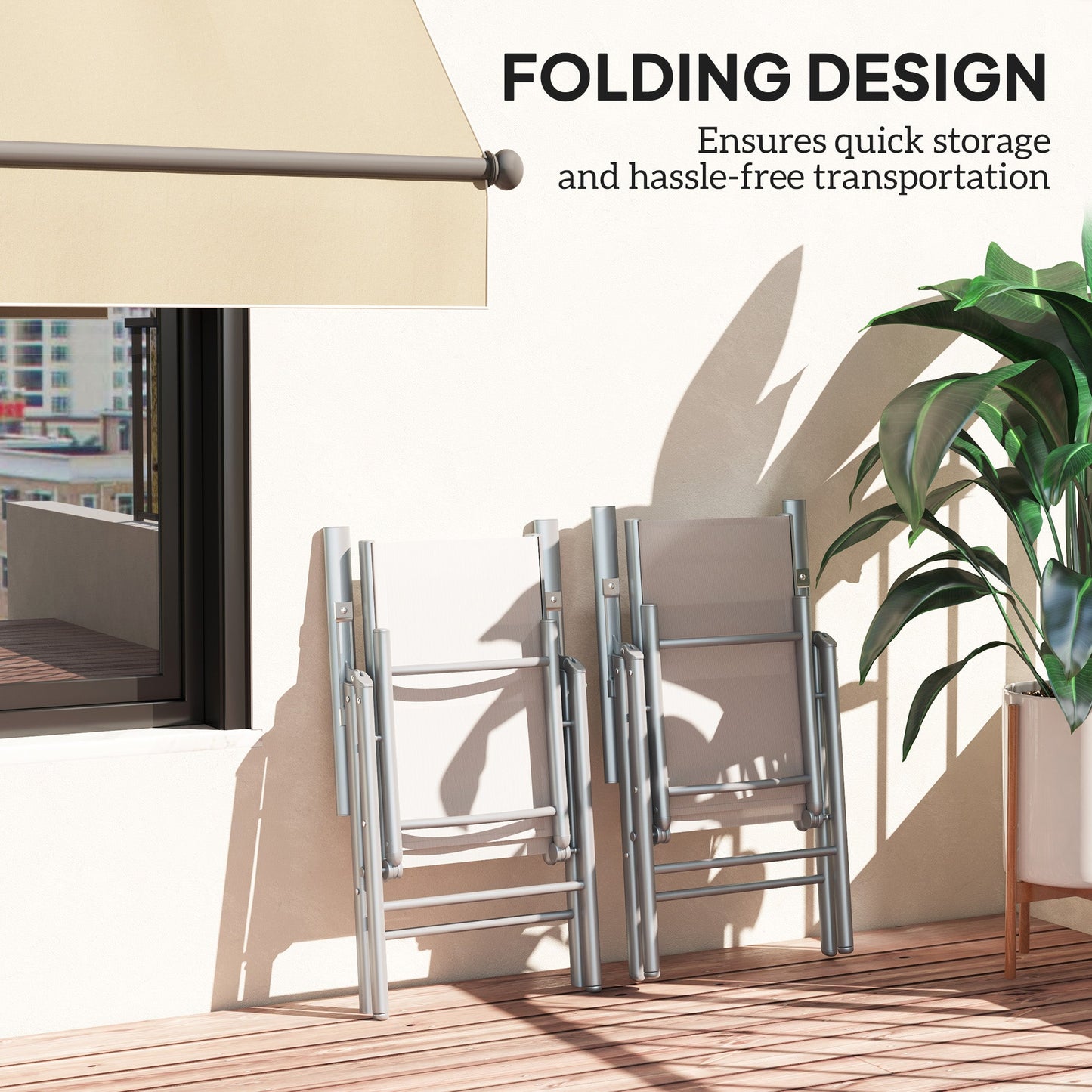 Outsunny Set of Two Aluminium Folding Chairs  - Light Grey