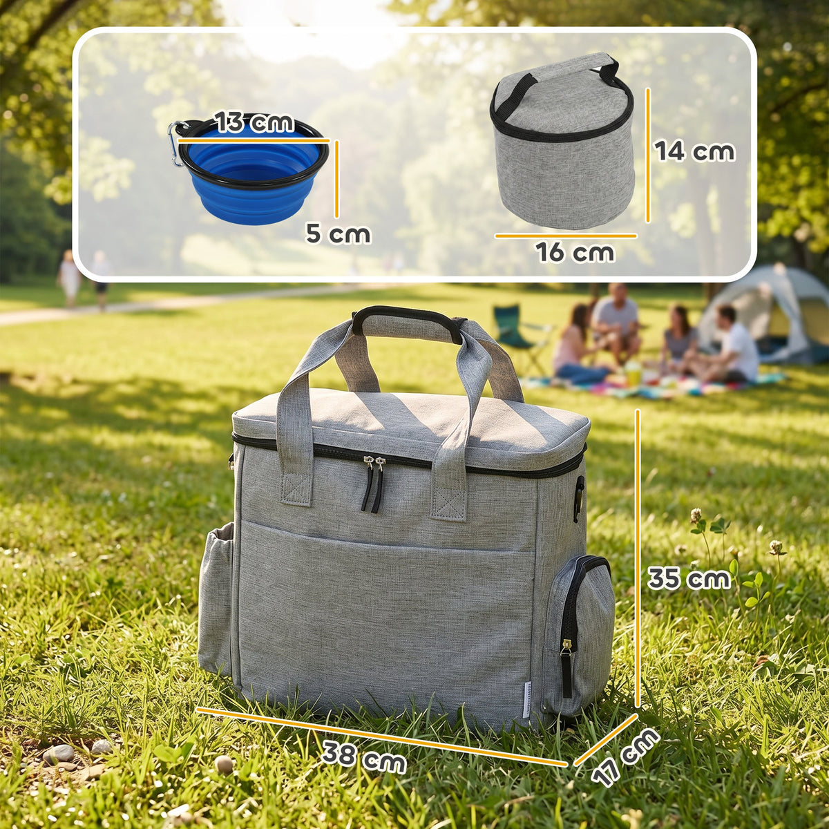 PawHut Dog Travel Bag, Waterproof Walking Bag with Multiple Pockets, Two Food Containers and Collapsible Bowl for Cat Puppy