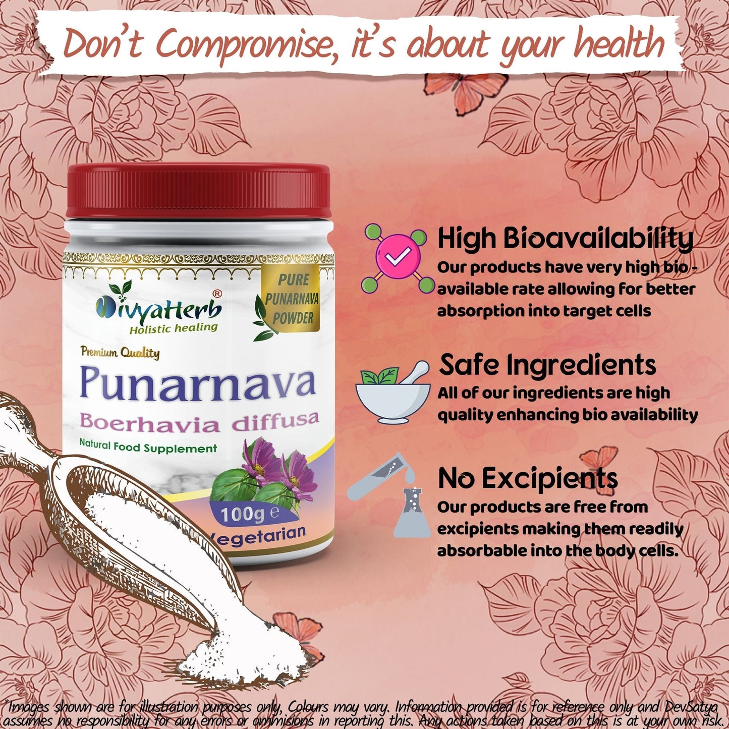 DivyaHerb Punarnava Powder 100 gram - Daily Wellness Support