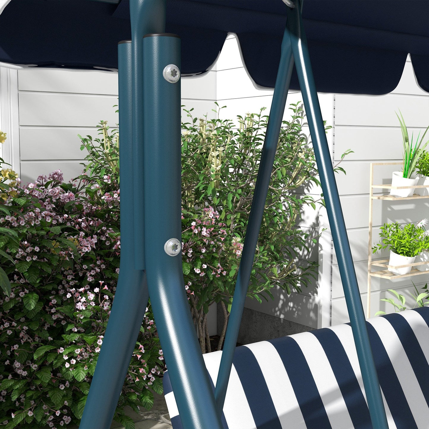 Outsunny Three-Seater Garden Swing Chair, with Adjustable Canopy - Blue Stripe