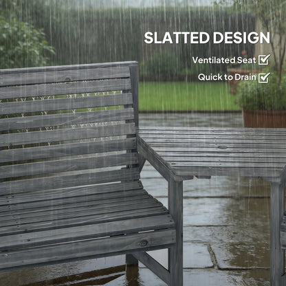 Outsunny Wooden Garden Furniture Set with Parasol Hole, 1 Chair, 1 Bench and Detachable Table, Grey Embossed Finish