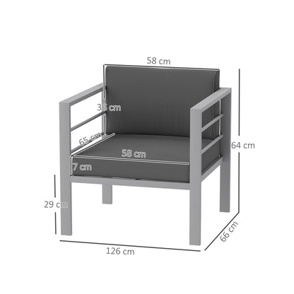 Outsunny Patio Furniture Aluminium Armchair, All-Weather Outdoor Single Sofa, Metal Frame Outdoor Chair with Cushions for Garden, Balcony, Charcoal Grey