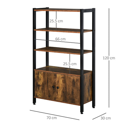 HOMCOM Industrial Bookshelf, Storage Cabinet with 3-Tier with Doors, for Home Office, Living Room Rustic Brown