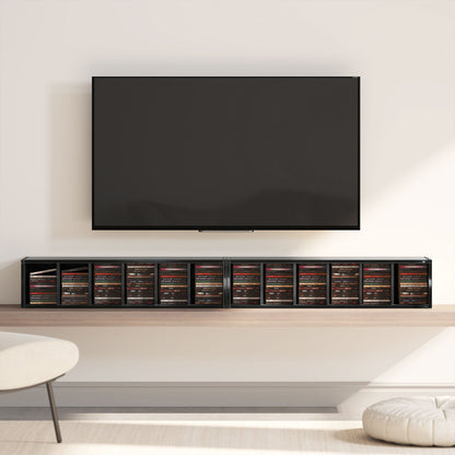 HOMCOM Set of 2 CD Media Display Shelf Unit Tower Rack with Adjustable Shelves, High Gloss Black