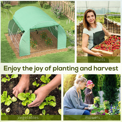 Outsunny Polytunnel Greenhouse Walk-in Grow House Tent with Roll-up Sidewalls, Zipped Door and 6 Windows, 3x3x2m Green