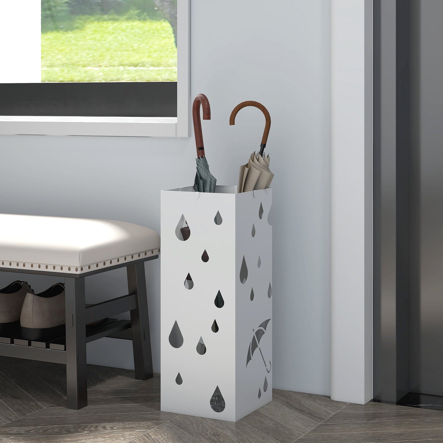 HOMCOM Six-Umbrella Steel Holder Stand - White